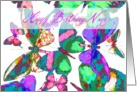 Happy Birthday Nana, butterflies in flight of jewel colors! card