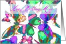 Happy Birthday Mimi, butterflies in flight of jewel colors! card
