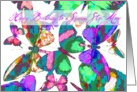 Happy Birthday Step-Mom, butterflies in flight of jewel colors! card