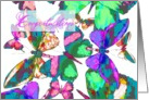 Congratulations, blank notecard,butterflies in flight of jewel colors! card