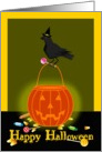 Halloween Brightly Lit Pumpkin Face with Crow & Goodies! card