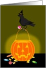 Halloween Lit Pumpkin Face with old Crow & Goodies! card