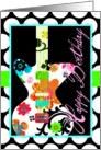 Bright Floral Birthday Guitar on Polka Dot Border! card