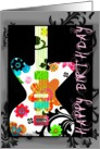Happy Birthday, Bright Floral Guitar on Grunge Border!! card