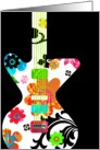 Bright Floral Guitar on Black Border, Blank Note Card! card
