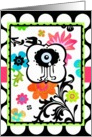 ’Eye Miss You’ Bright Tropical Floral on Polka Dot Border!! card