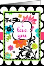 ’i love you’, Bright Tropical Floral on Polka Dot Border!! card