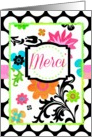 ’Merci’, French Thank You, Bright Tropical Floral on Polka Dots, Blank Note Card