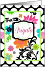 ’Arigato’, Japanese Thank You, Bright Tropical Floral on Polka Dots, blank note card