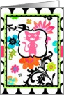 Happy Birthday for My Favorite Kitty, Tropical Floral, on Polka Dot! card