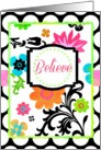 Bright Tropical Floral, ’Believe’ on polka dots! card