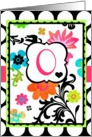 Bright Tropical Floral ’O’ Monogram Note Card on polka dots! card