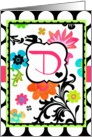 ’D’ Monogram Note Card, Bright Tropical Floral on polka dots! card