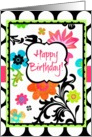 Happy Birthday Bright Tropical Floral on polka dots! card