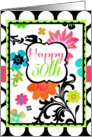 Happy 50th Birthday, Bright Tropical Floral on polka dots! card