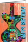 Happy Birthday Cool Electric Guitar with Skulls on Wood! card