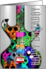 Happy Birthday Cool Electric Guitar with Skulls on Metal! card