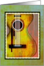 Happy Birthday Classic Guitar with Cool Font on Wood Background! card
