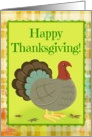 Happy Thanksgiving Humor with a Big Fat Turkey on plaid! card