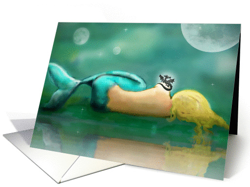 Sleeping Mermaid with Magical Dragon Note Card! card (1011783)