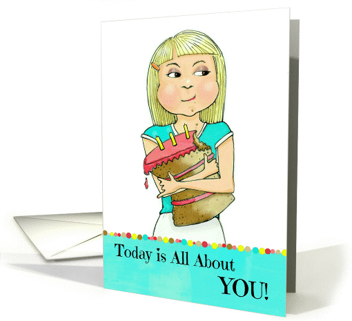 Cute Birthday Girl Eating Cake with Full Cheeks! card (1068143)