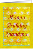 Happy Birthday Grandma on textured golden peacock feathers! card
