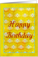 Happy Birthday on textured golden peacock feathers! card