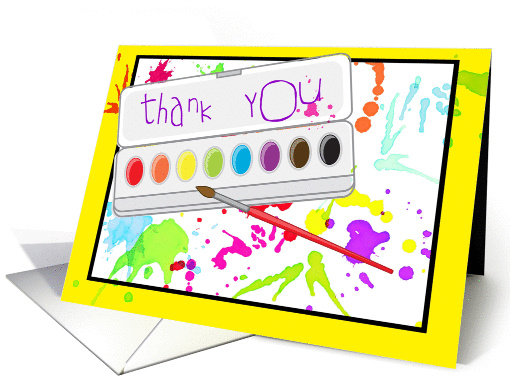 Thank you art teacher with a pallet of colorful splatter! card