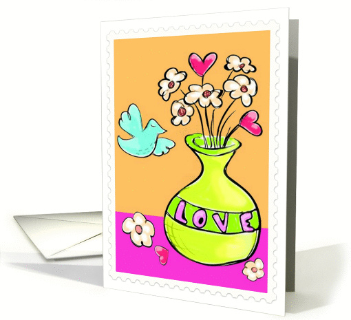 Unique Colors Happy Valentine's Day love bird and flowers! card