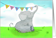 Wrinkly elephant sends tons of thanks on colorful bunting! Greeting card