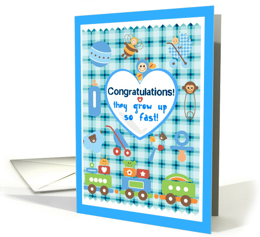 Congratulations on Your Baby Boy Bundle! Heart and Blue Gingham! card