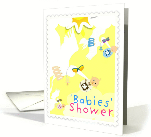'Babies' shower invitation, triplets deliverd by stork! card (876166)