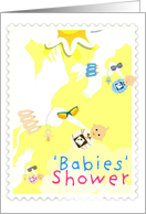 ’Babies’ shower invitation, triplets deliverd by stork! card