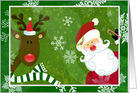 Santa Clause & red nosed reindeer, magic of Christmas! card