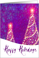 Happy Holidays christmas trees, on purple snow background! card