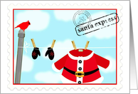Christmas card FROM SANTA!, Santa Suit, Red Bird on Clothesline card