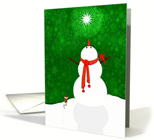 Snowman, mouse, bird, praising, true joy of holiday season! card