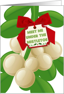 Meet me under the Christmas mistletoe for kisses! card