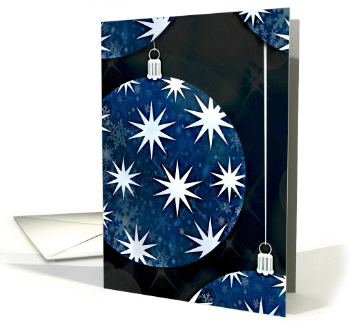 Christmas ornaments, joy of the season, blue with stars! card (888014)