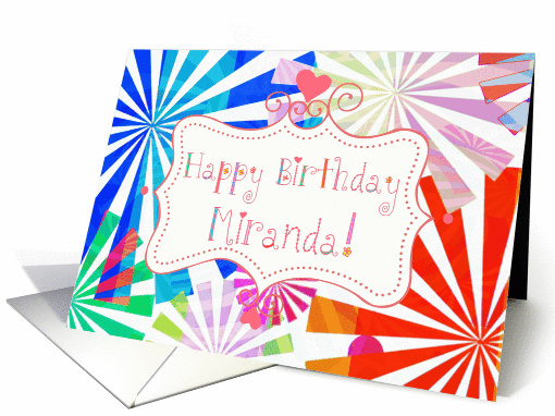 Happy Birthday Miranda, fun font and pinwheels! card (899879)