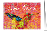 Happy Birthday hummingbird with bright jewel colors! card