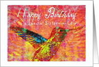 Happy Birthday Sister-in-law, hummingbird with bright jewel colors! card