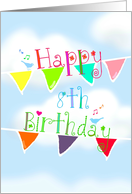 Happy 8th Birthday, singing blue birds on brightly colored banners! card