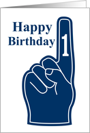 Happy Birthday Coach, you are #1, blue foam finger! card