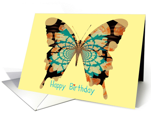 Happy Birthday turquoise on neutral, beautiful butterfly! card