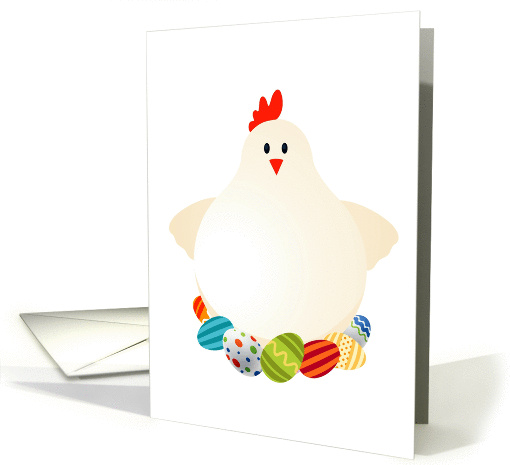 Fat Easter Chicken sitting on decorated eggs! card (911449)