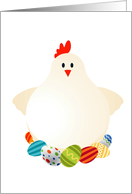 Happy Easter on the day you were hatched, fat chicken sitting on decorated eggs! card