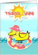 Thank You ducky in inner tube with drink and flip flops! card