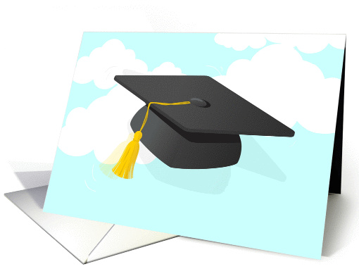 Congratulations college graduate cap thrown in sky! card (917363)