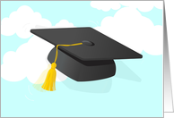 Congratulations high school graduate cap thrown in sky! card